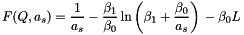 \[ F(Q,a_s) = \frac{1}{a_s} \mbox{} - \frac{\beta_1}{\beta_0} \ln \left( \beta_1 + \frac{\beta_0}{a_s} \right) \mbox{} - \beta_0 L \]